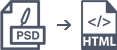 PSD to HTML icon for responsive and clean-coded websites